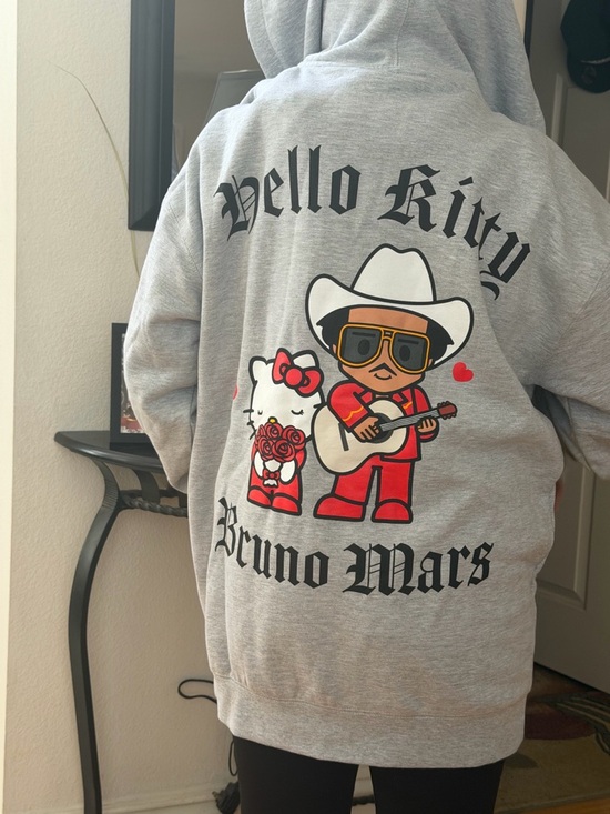 Hello Kitty Sweaters - Hello Kitty x Bruno Mars Gray Hoodie with Red, White, Black Graphics Large